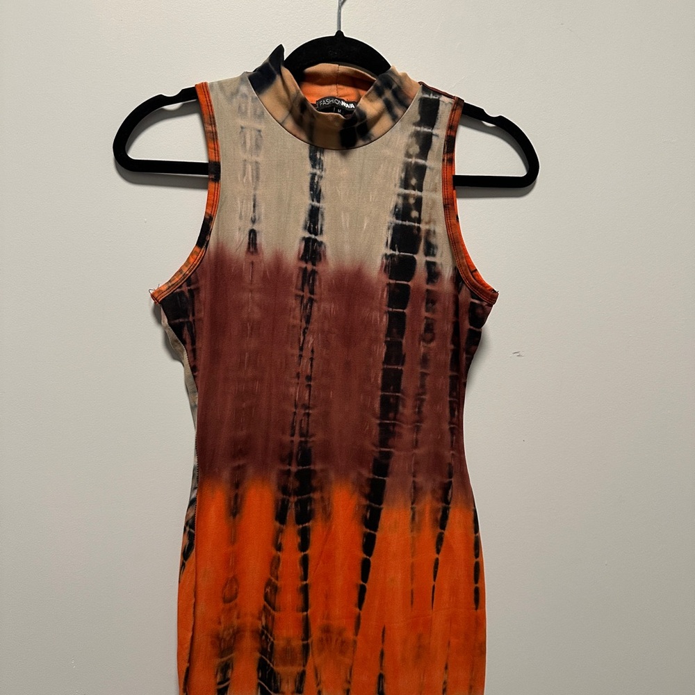 Fashion Nova Orange Black Tie-Dye Maxi Dress